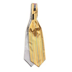 Men's Cravat Ascot Yellow‎ Grey Reversible 100%Silk Gift Box A115